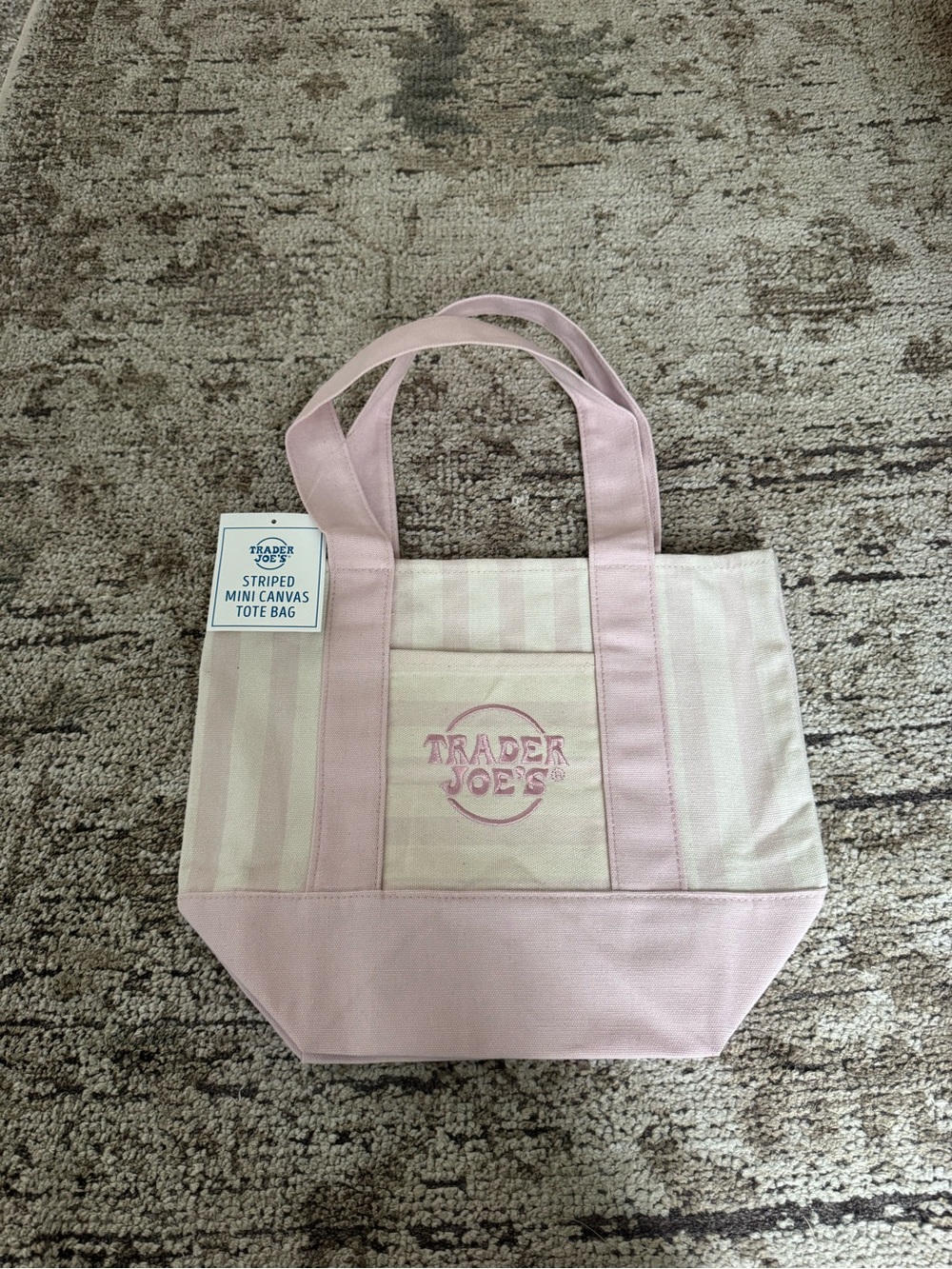 NWT Trader Joe’s Pink Striped Canvas Mini Tote Bag